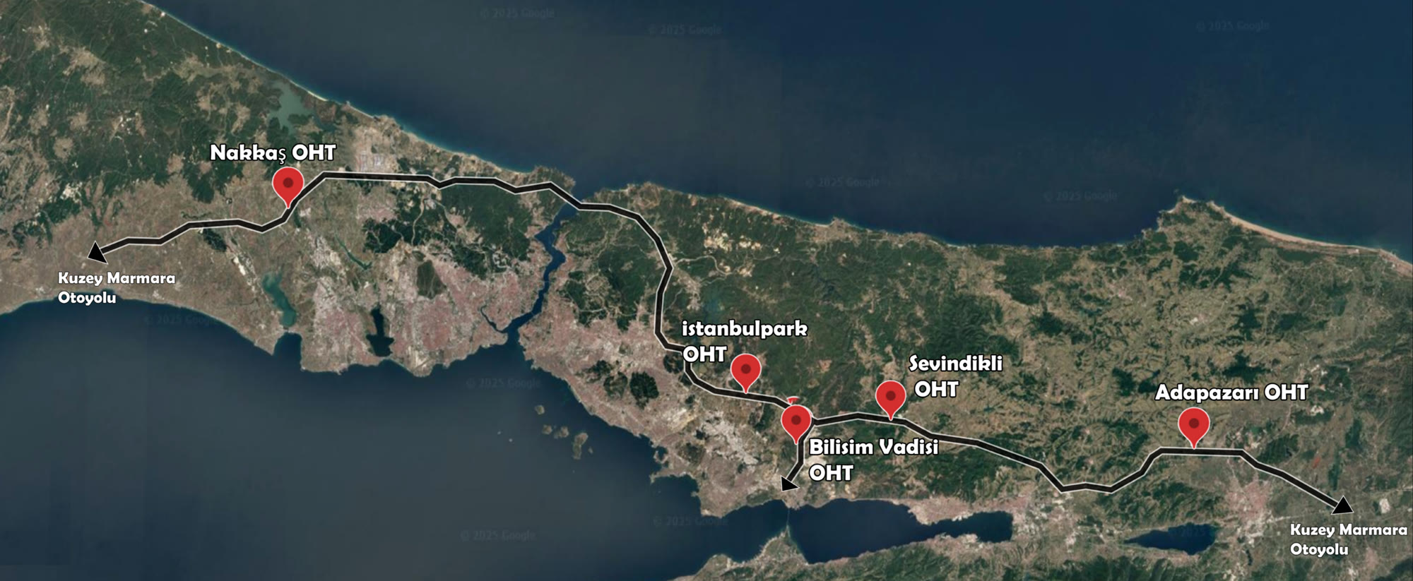 Kuzey Marmara Otoyolu güzergahı ve hizmet tesisi lokasyonları